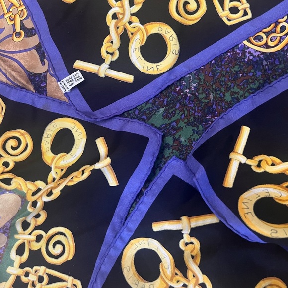 Celine EUC silk large scarf blue green gold chain motif - Picture 6 of 9